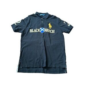 Polo Ralph Lauren Black Watch Polo Shirt Mens Large Black Cotton Big Pony